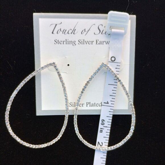 *50off3*NWT Touch of Silver 2" Rhinestone Crystal Teardrop Post Earrings Macy's - Picture 3 of 4